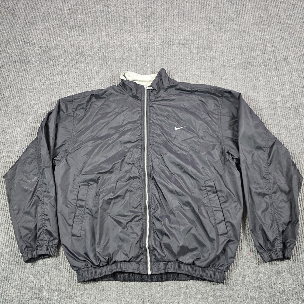 VTG Nike Jacket Youth Large Gray Windbreaker Full Zip Swoosh Mesh Lined Athletic